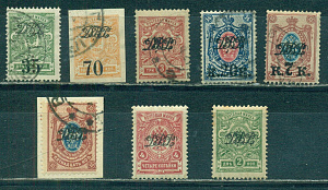 Дальневосточная Республика. 1920-21 Надпечатка "ДВР", 8 марок 